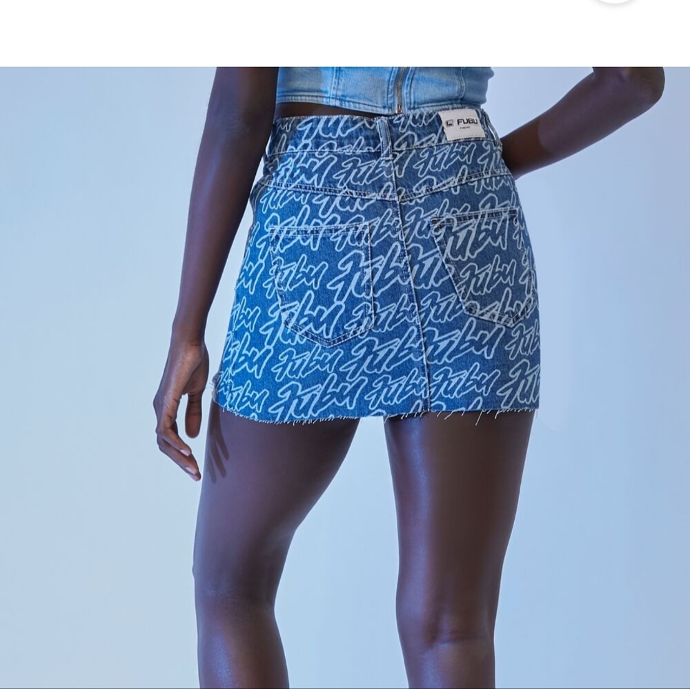 FUBU Denim Blue Script Mini Skirt